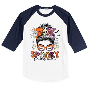 Messy Bun Spooky Season Funny Halloween Costume Baseball Sleeve Shirt