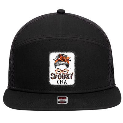 Messy Bun Spooky Doctor Pumpkin Halloween Bat Gift 7 Panel Mesh Trucker Snapback Hat