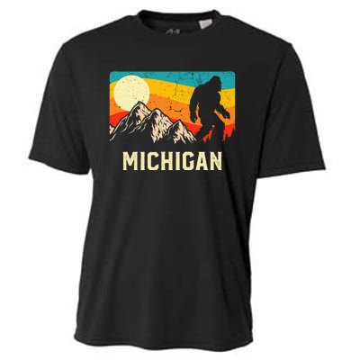 Michigan Bigfoot Sasquatch Mountains Retro Hiking  Cooling Performance Crew T-Shirt