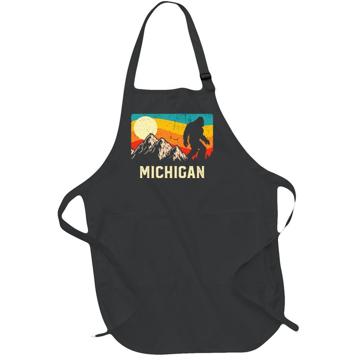 Michigan Bigfoot Sasquatch Mountains Retro Hiking  Full-Length Apron With Pockets