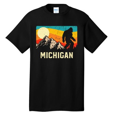 Michigan Bigfoot Sasquatch Mountains Retro Hiking  Tall T-Shirt