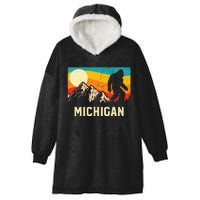 Michigan Bigfoot Sasquatch Mountains Retro Hiking  Hooded Wearable Blanket