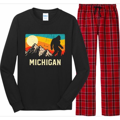 Michigan Bigfoot Sasquatch Mountains Retro Hiking  Long Sleeve Pajama Set