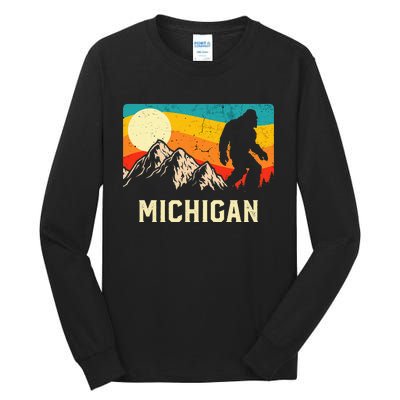 Michigan Bigfoot Sasquatch Mountains Retro Hiking  Tall Long Sleeve T-Shirt