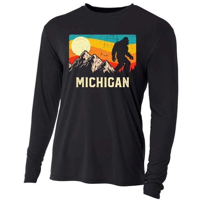 Michigan Bigfoot Sasquatch Mountains Retro Hiking  Cooling Performance Long Sleeve Crew