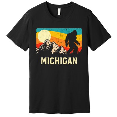 Michigan Bigfoot Sasquatch Mountains Retro Hiking  Premium T-Shirt