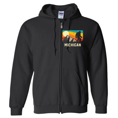 Michigan Bigfoot Sasquatch Mountains Retro Hiking  Full Zip Hoodie