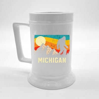 Michigan Bigfoot Sasquatch Mountains Retro Hiking  Beer Stein