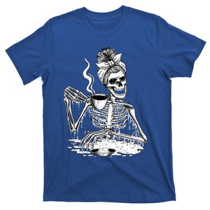 Messy Bun Skeleton Ing Coffee Halloween Skeleton Gift T-Shirt