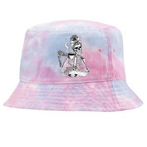 Messy Bun Skeleton Ing Coffee Halloween Skeleton Gift Tie-Dyed Bucket Hat