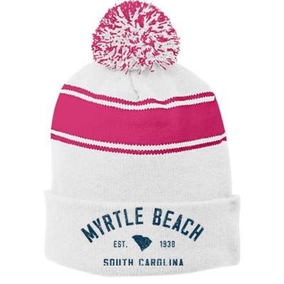 Myrtle Beach South Carolina Retro Throwback Souvenir Stripe Pom Pom Beanie