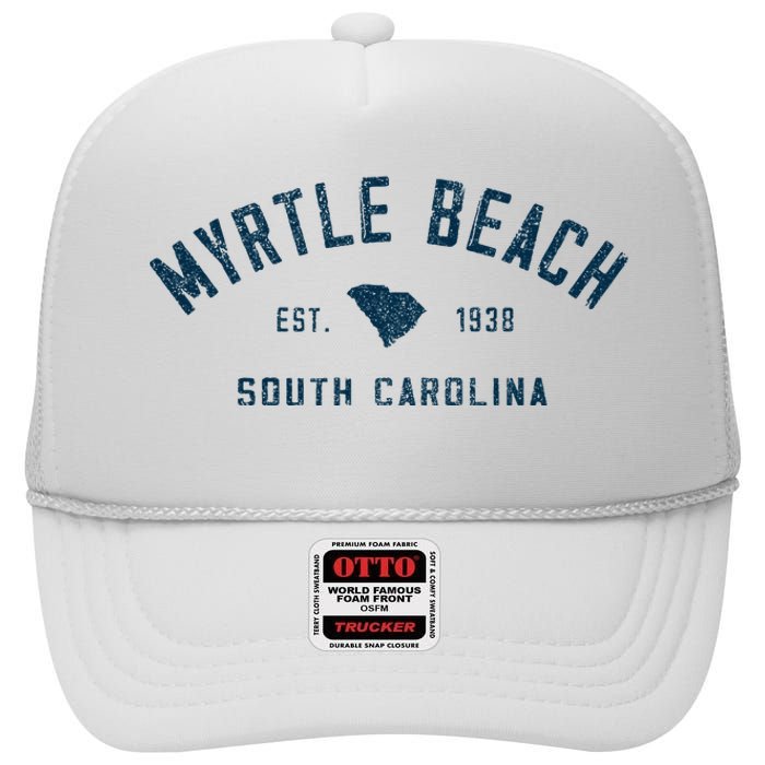 Myrtle Beach South Carolina Retro Throwback Souvenir High Crown Mesh Back Trucker Hat