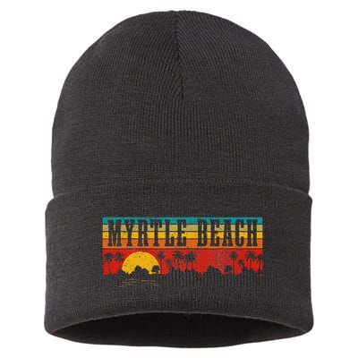 Myrtle Beach South Carolina Vintage Retro Sunset Surf Sustainable Knit Beanie