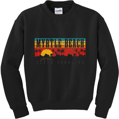 Myrtle Beach South Carolina Vintage Retro Sunset Surf Kids Sweatshirt
