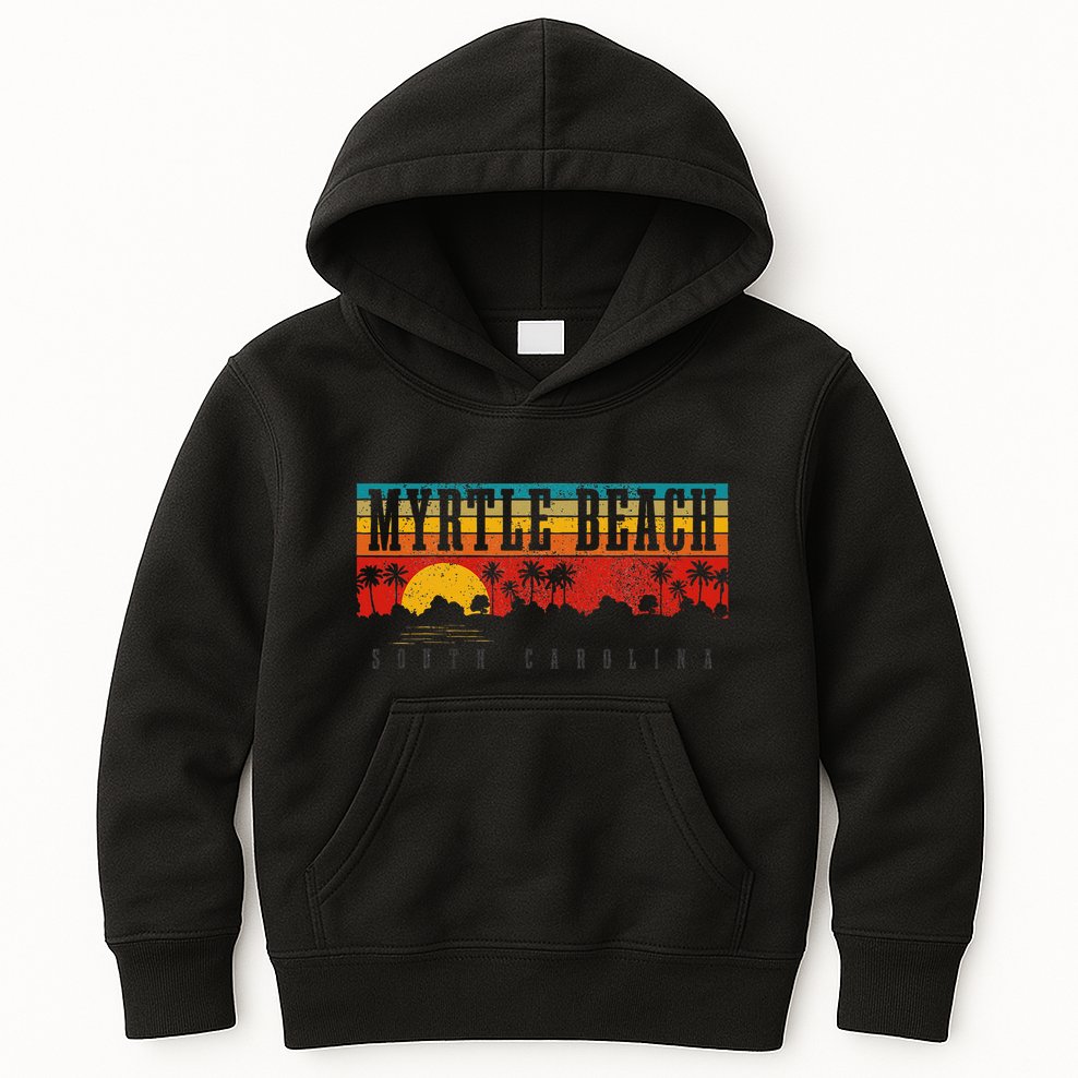 Myrtle Beach South Carolina Vintage Retro Sunset Surf Kids Hoodie