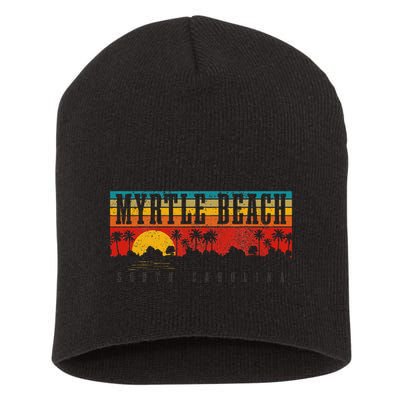 Myrtle Beach South Carolina Vintage Retro Sunset Surf Short Acrylic Beanie