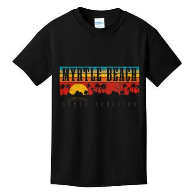 Myrtle Beach South Carolina Vintage Retro Sunset Surf Kids T-Shirt