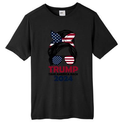 Messy Bun Support Trump 2024 Flag Take America Back Funny Gift Tall Fusion ChromaSoft Performance T-Shirt