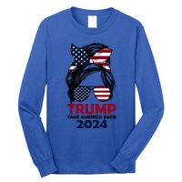 Messy Bun Support Trump 2024 Flag Take America Back Funny Gift Long Sleeve Shirt