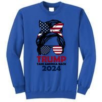 Messy Bun Support Trump 2024 Flag Take America Back Funny Gift Sweatshirt