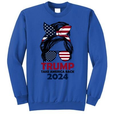 Messy Bun Support Trump 2024 Flag Take America Back Funny Gift Sweatshirt