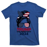 Messy Bun Support Trump 2024 Flag Take America Back Funny Gift T-Shirt