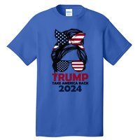 Messy Bun Support Trump 2024 Flag Take America Back Funny Gift Tall T-Shirt