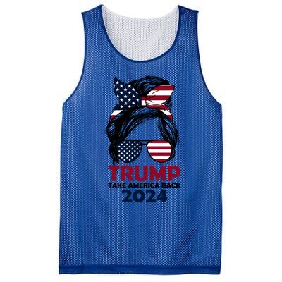 Messy Bun Support Trump 2024 Flag Take America Back Funny Gift Mesh Reversible Basketball Jersey Tank