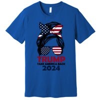 Messy Bun Support Trump 2024 Flag Take America Back Funny Gift Premium T-Shirt