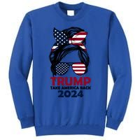 Messy Bun Support Trump 2024 Flag Take America Back Funny Gift Tall Sweatshirt