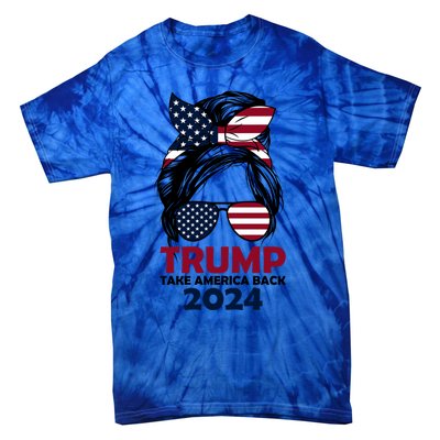 Messy Bun Support Trump 2024 Flag Take America Back Funny Gift Tie-Dye T-Shirt