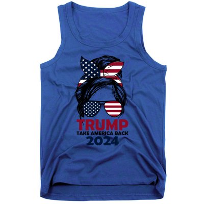 Messy Bun Support Trump 2024 Flag Take America Back Funny Gift Tank Top