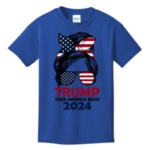 Messy Bun Support Trump 2024 Flag Take America Back Funny Gift Kids T-Shirt