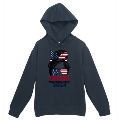 Messy Bun Support Trump 2024 Flag Take America Back Funny Gift Urban Pullover Hoodie