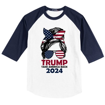 Messy Bun Support Trump 2024 Flag Take America Back Funny Gift Baseball Sleeve Shirt