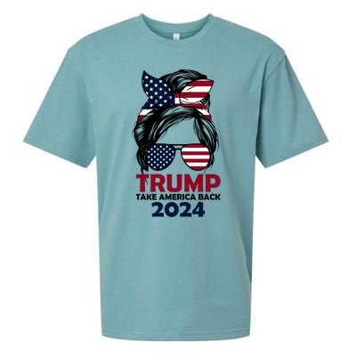 Messy Bun Support Trump 2024 Flag Take America Back Funny Gift Sueded Cloud Jersey T-Shirt