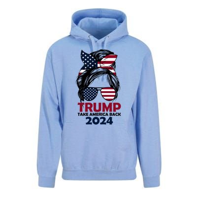 Messy Bun Support Trump 2024 Flag Take America Back Funny Gift Unisex Surf Hoodie