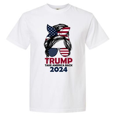 Messy Bun Support Trump 2024 Flag Take America Back Funny Gift Garment-Dyed Heavyweight T-Shirt