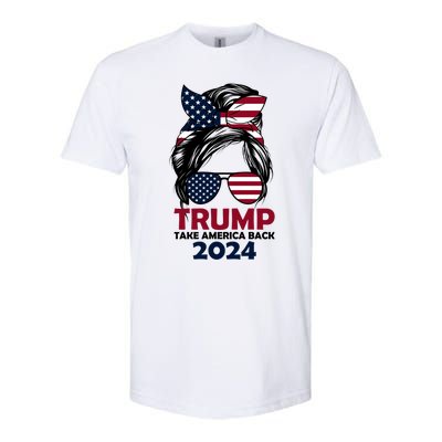 Messy Bun Support Trump 2024 Flag Take America Back Funny Gift Softstyle CVC T-Shirt