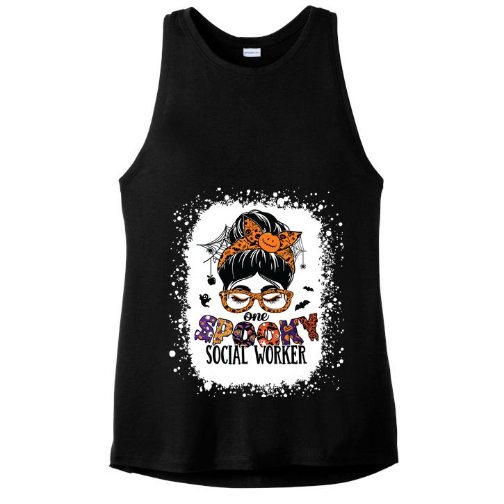 Messy Bun Spooky Social Worker Women Halloween School Worker Ladies PosiCharge Tri-Blend Wicking Tank