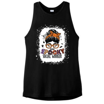 Messy Bun Spooky Social Worker Women Halloween School Worker Ladies PosiCharge Tri-Blend Wicking Tank