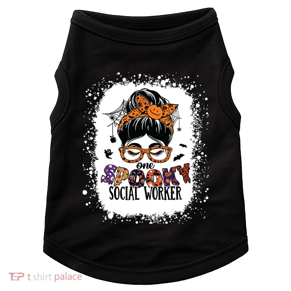 Messy Bun Spooky Social Worker Women Halloween School Worker Doggie Tank