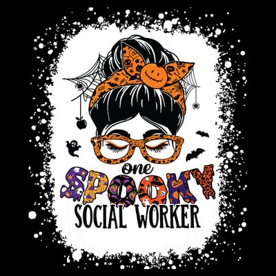 Messy Bun Spooky Social Worker Women Halloween School Worker T-Shirt