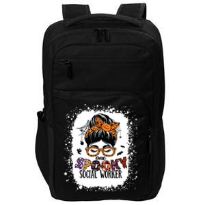 Messy Bun Spooky Social Worker Women Halloween School Worker Impact Tech Backpack