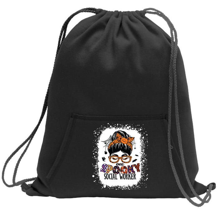 Messy Bun Spooky Social Worker Women Halloween School Worker Sweatshirt Cinch Pack Bag