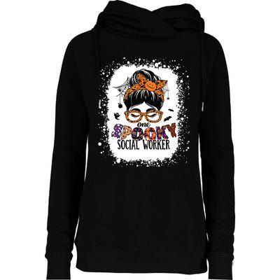 Messy Bun Spooky Social Worker Women Halloween School Worker Womens Funnel Neck Pullover Hood