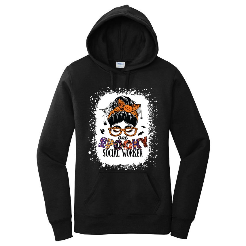 Messy Bun Spooky Social Worker Women Halloween School Worker Women's Pullover Hoodie