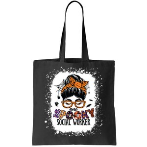 Messy Bun Spooky Social Worker Women Halloween School Worker Tote Bag