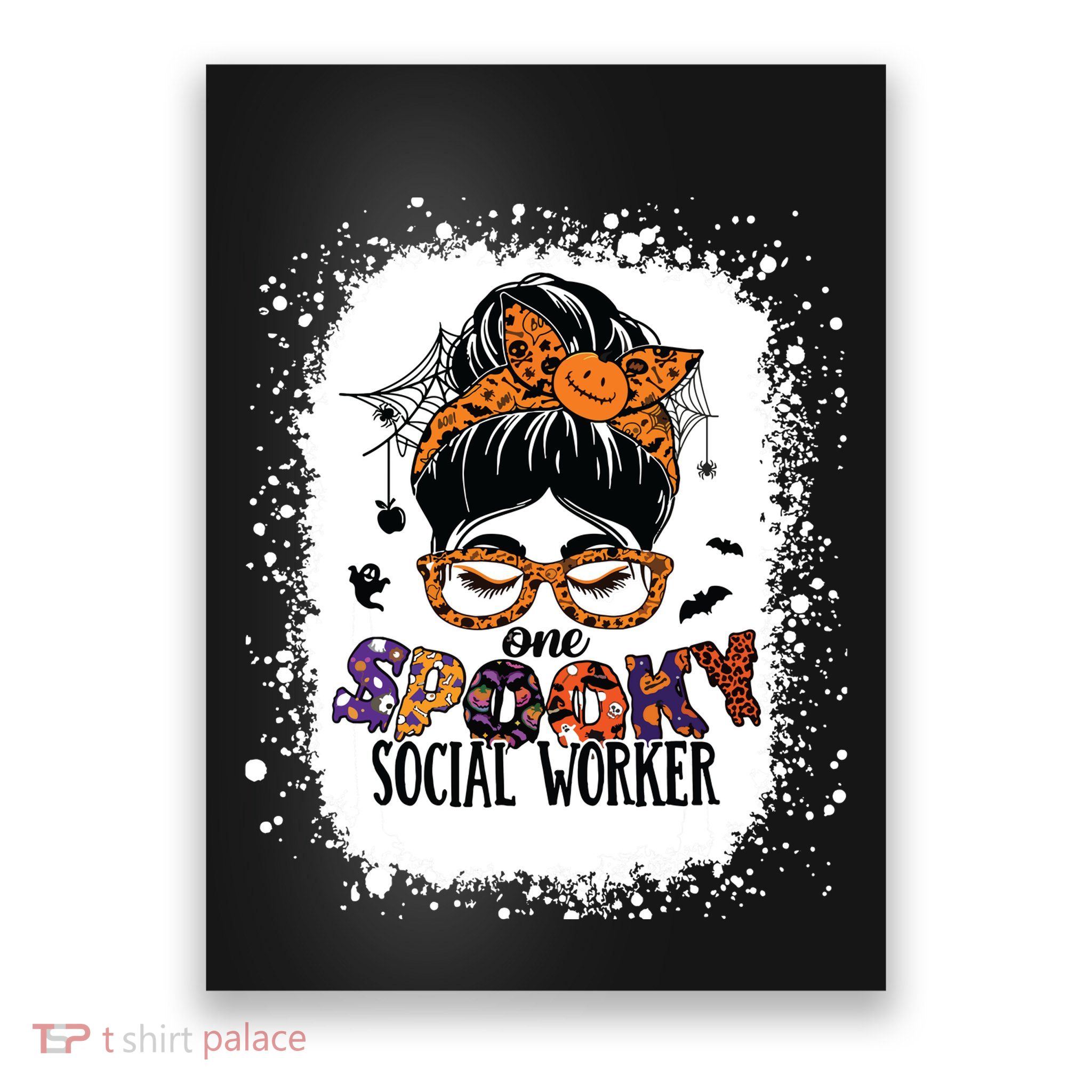Messy Bun Spooky Social Worker Women Halloween School Worker Poster