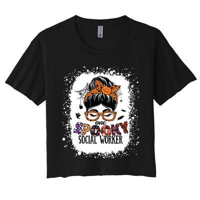 Messy Bun Spooky Social Worker Women Halloween School Worker Women's Crop Top Tee